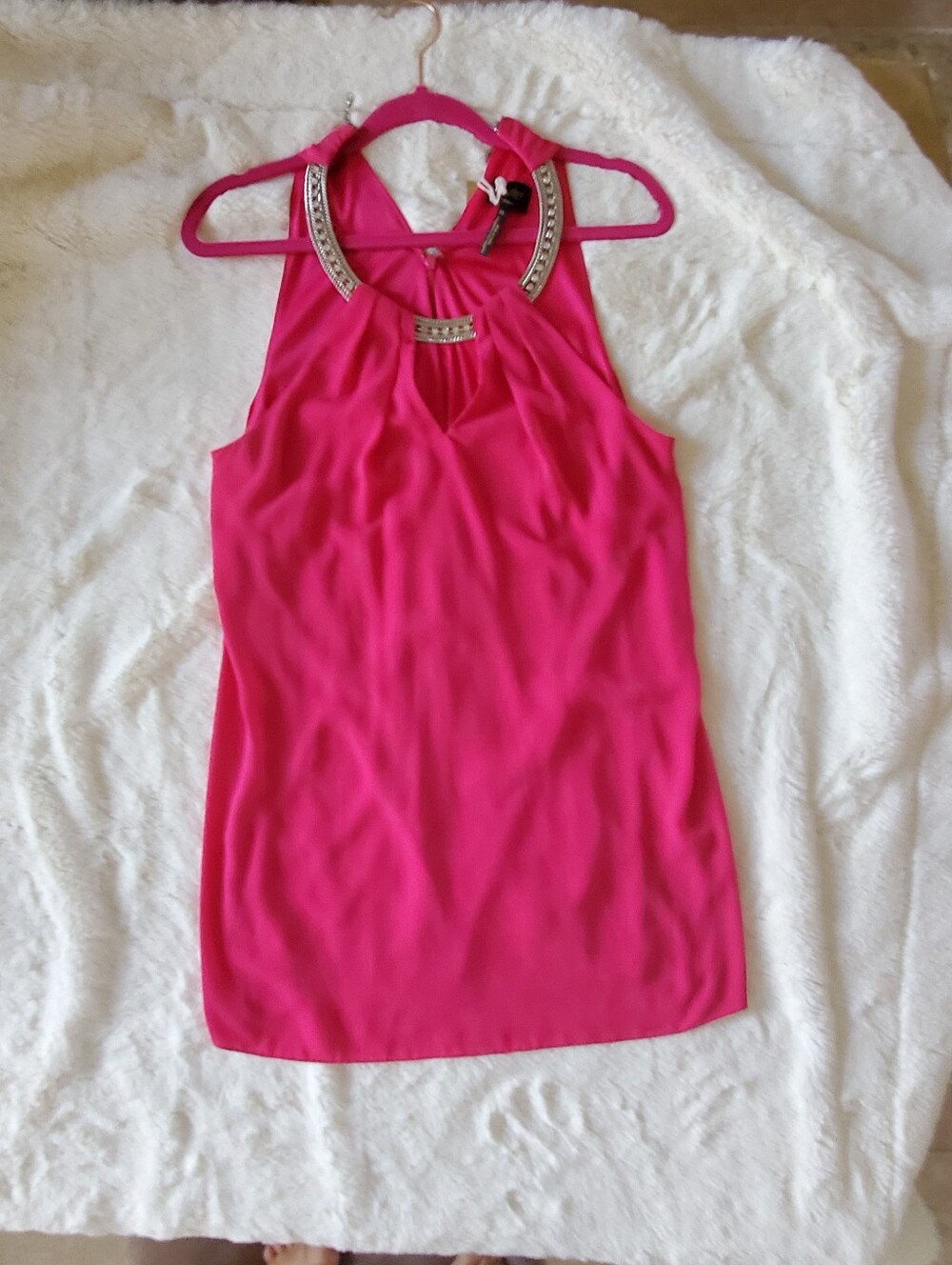 Laundry By Shelli Segal Stylish Hot Pink Embellished Halter Dress